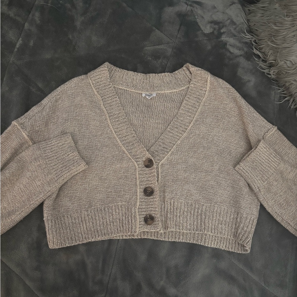 Women's Garage Beige Knit cropped Cardigan Sweater
